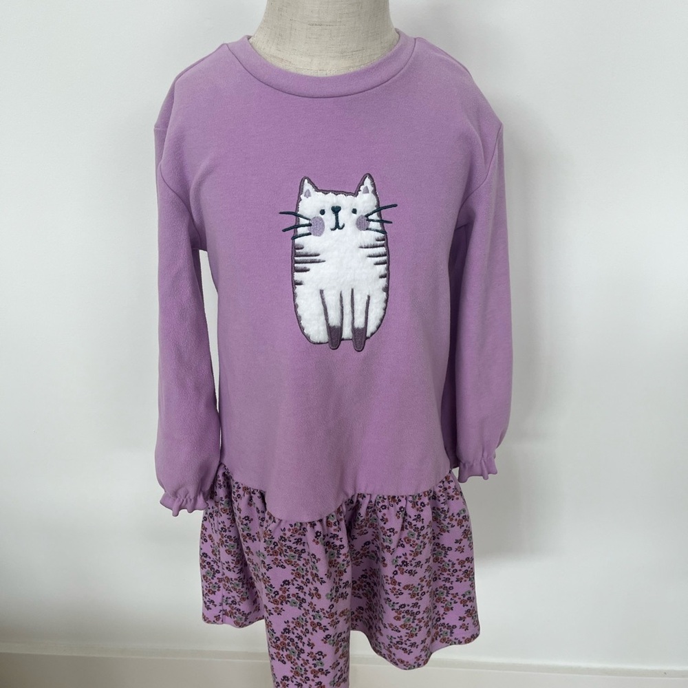 Deux par Deux Purple Dress with Cat Design